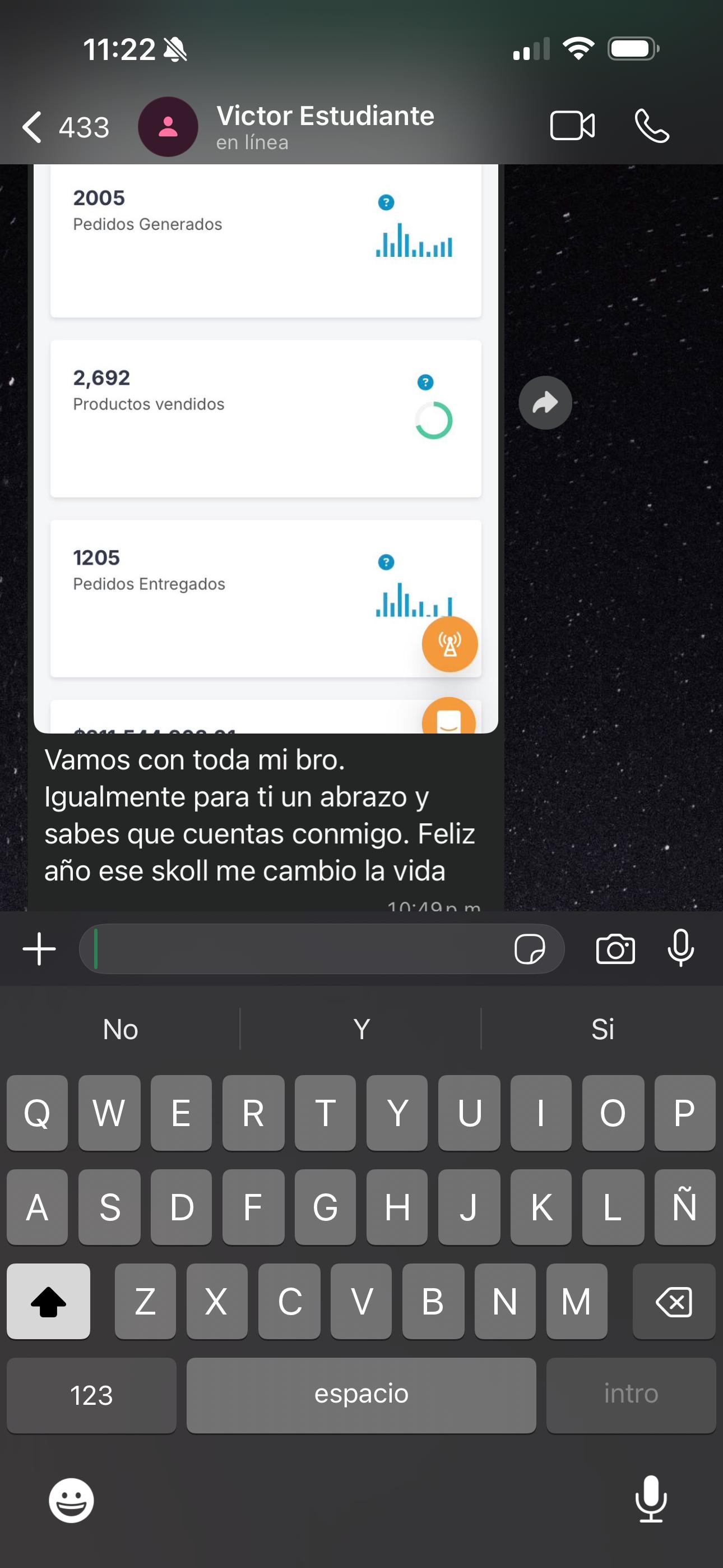 Resultados de un estudiante de Ecom Legión